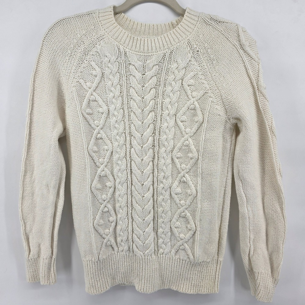 Lucky Brand XS‎ Cream Cable Knit Crewneck Sweater Cotton Nylon Wool Blend
